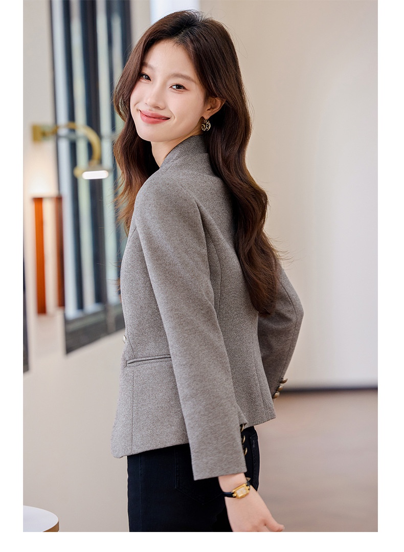 Collarless Blazer For Women Elegant Casual Short Lightweight Coat_voghion.com