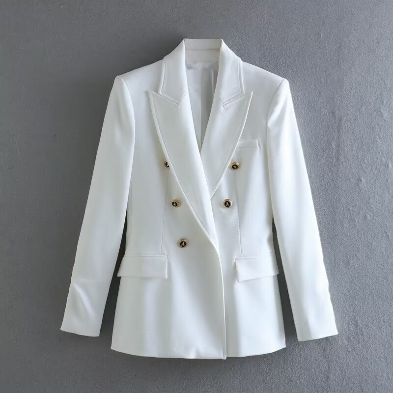 PB&ZA Women's 2024 Winter New Fashion Casual Versatile Double-breasted Slim Fit Blazer 2210646_voghion.com