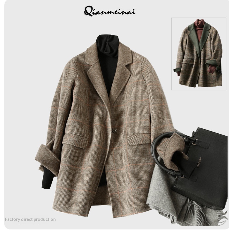 ZOJ Hand-Sewn Double-Sided Blazer For Women 2025 New Fashion Autumn Winter Plaid Wool Coat_voghion.com