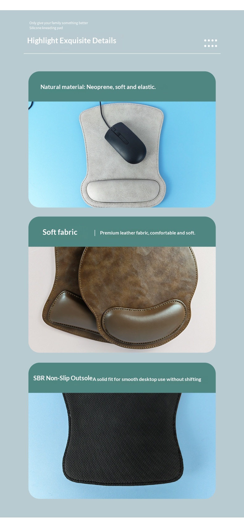 PU Leather Wholesale Office Hand Pillow Computer Rest Wrist Support Mouse Pad_voghion.com