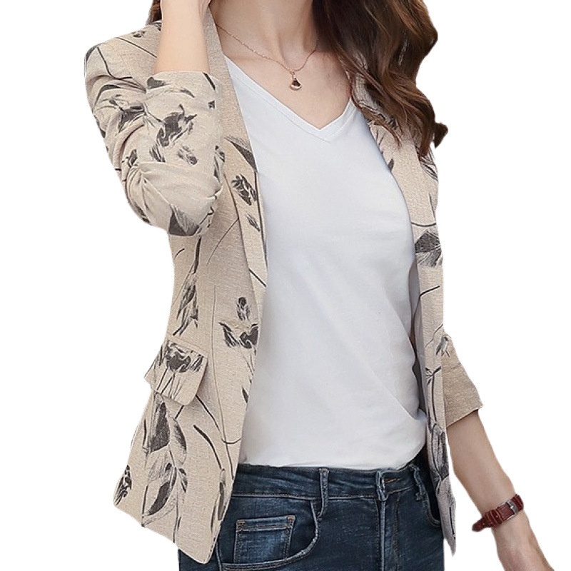 Frühling und Sommer: Neue, schmal geschnittene, einreihige, kurze Damenjacke in Übergröße mit langen Ärmeln, leichter Blazer_voghion.com