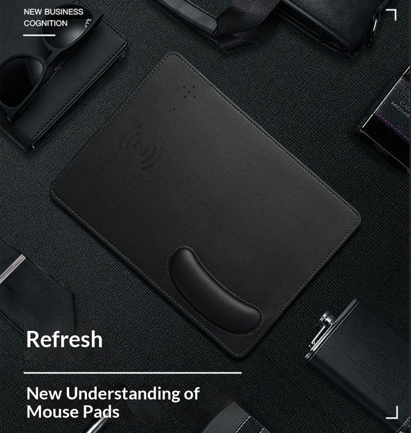 Poggiapolsi in pelle PU, direttamente dalla fabbrica, compatibile con tappetino per mouse con ricarica wireless da 15 W per iPhone._voghion.com