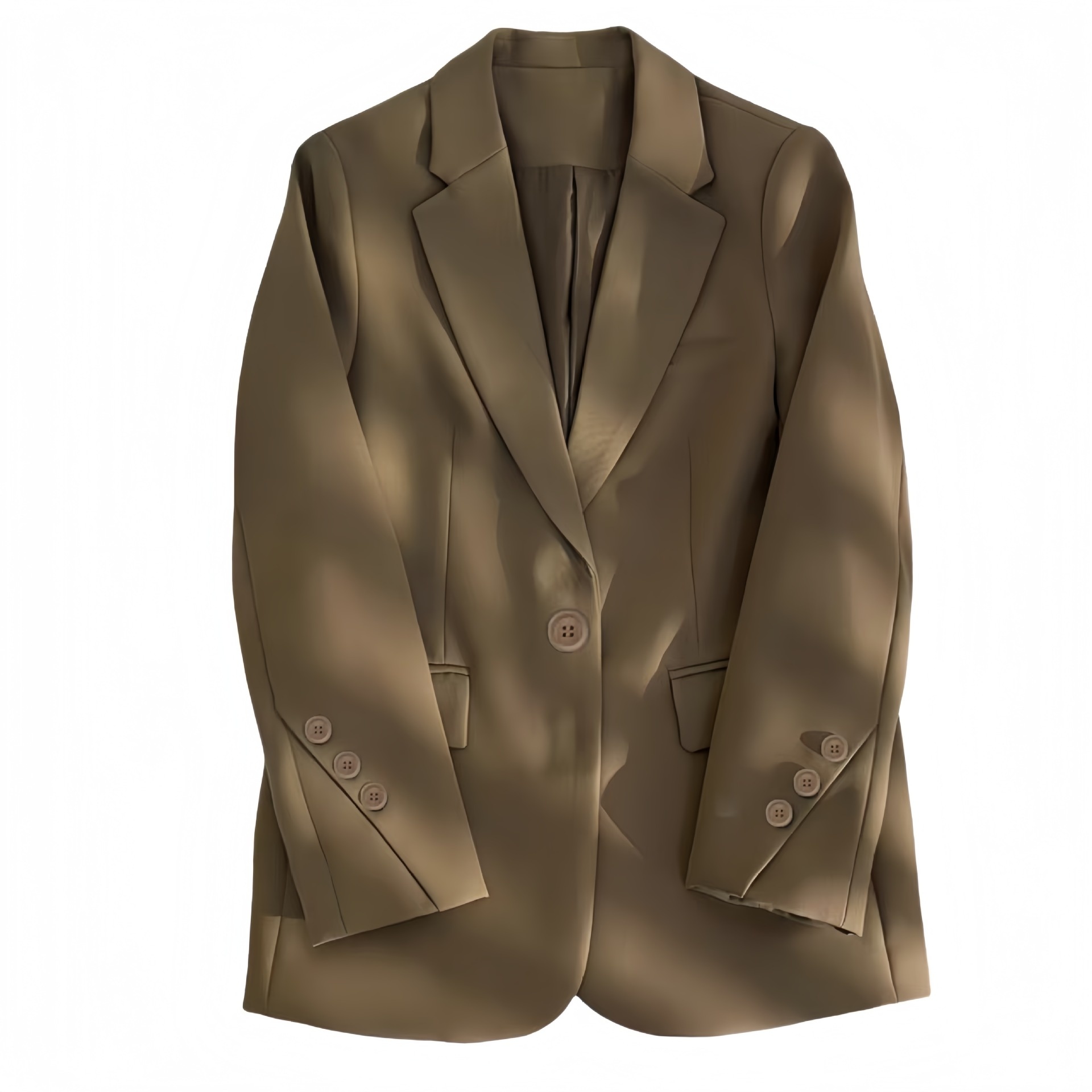 Blazer feminino moderno, casual, estilo coreano, modelagem solta, cor café, para primavera/outono, coleção 2025._voghion.com