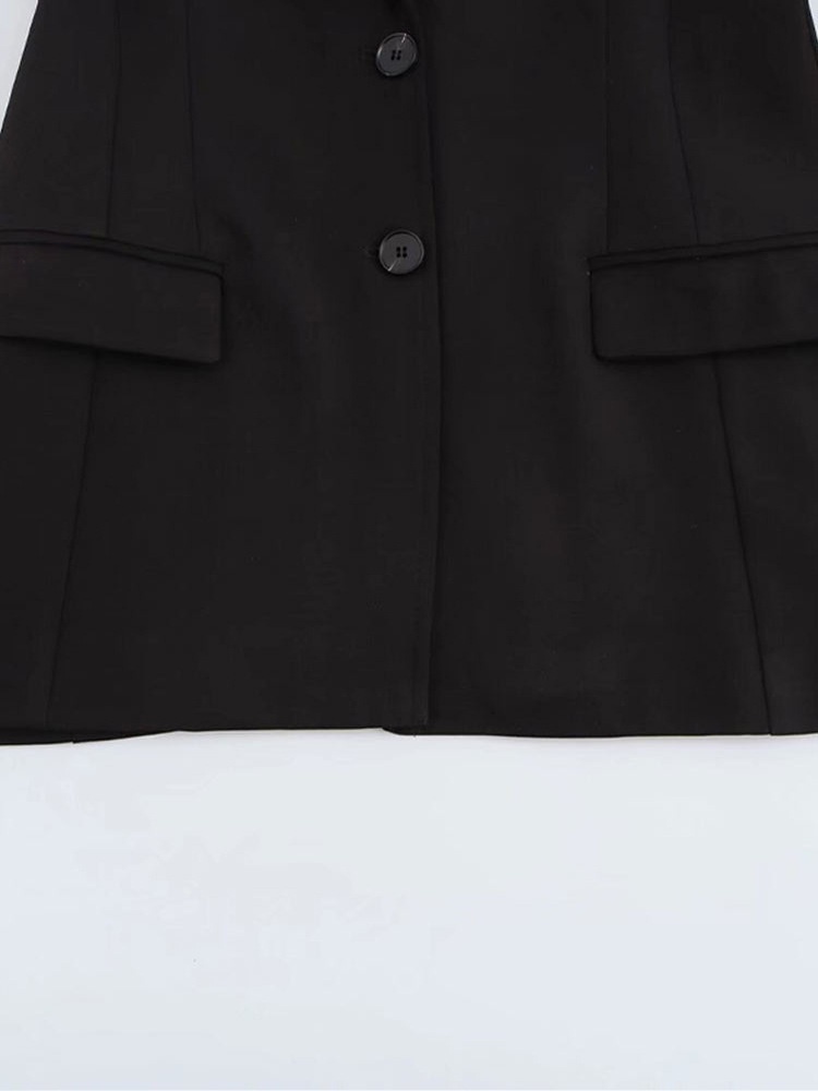Elegante dames blazer zwart slim fit met schoudervulling_voghion.com