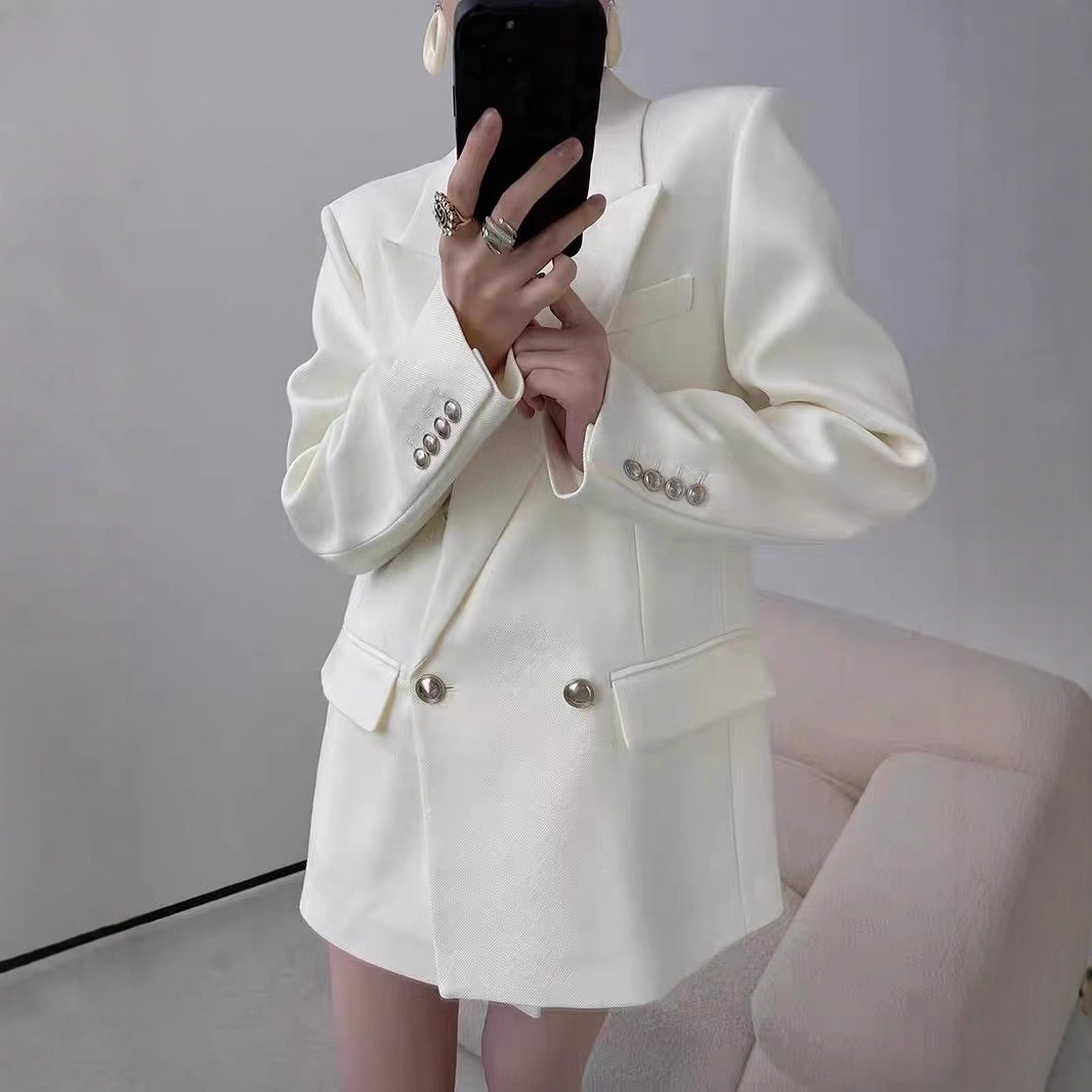2025 Spring And Autumn New White Blazer For Women, Petite Size, Oversized Korean Style Casual Loose Suit Jacket_voghion.com
