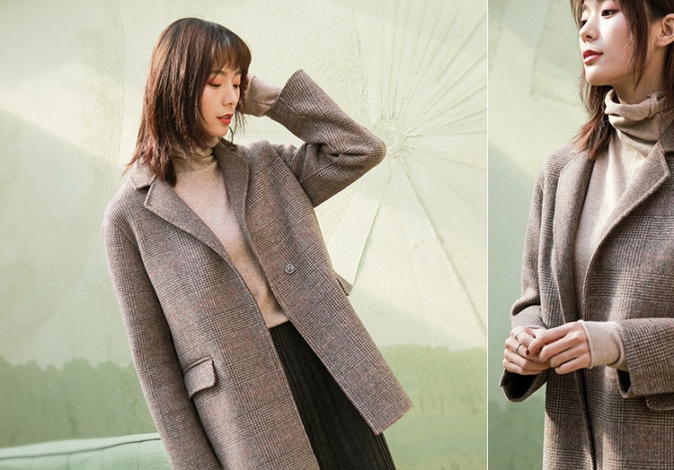 Zoj Women's Double-sided Plaid Wool Blazer Lightweight Coat Autumn_voghion.com