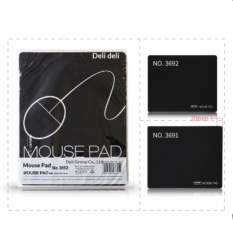 Deli 3692 Mouse Block Black Office Gaming Rubber Soft Pad_voghion.com