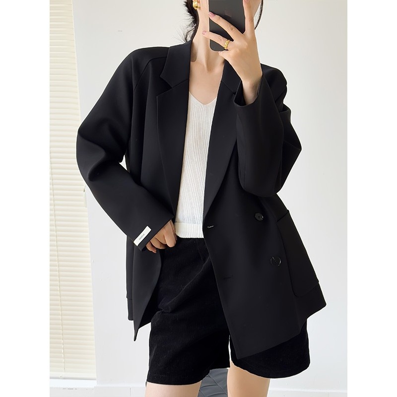 Blazer décontracté et ample à couleurs contrastées, veste de tailleur mi-longue pour femme, nouveau style coréen, croisé._voghion.com