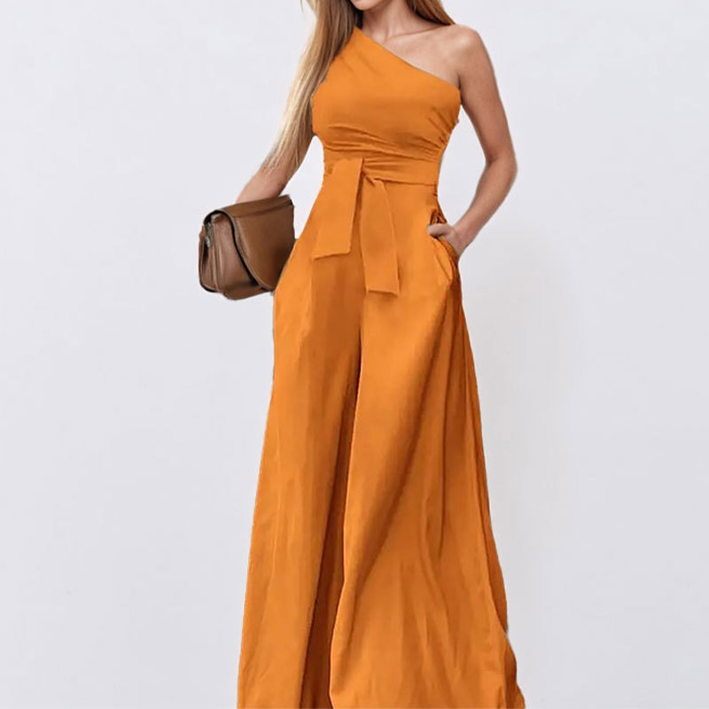 2026 Spring New European And American Cross-Border Fashion Solid Color Waist-Cinching Asymmetrical Neck Tie_voghion.com