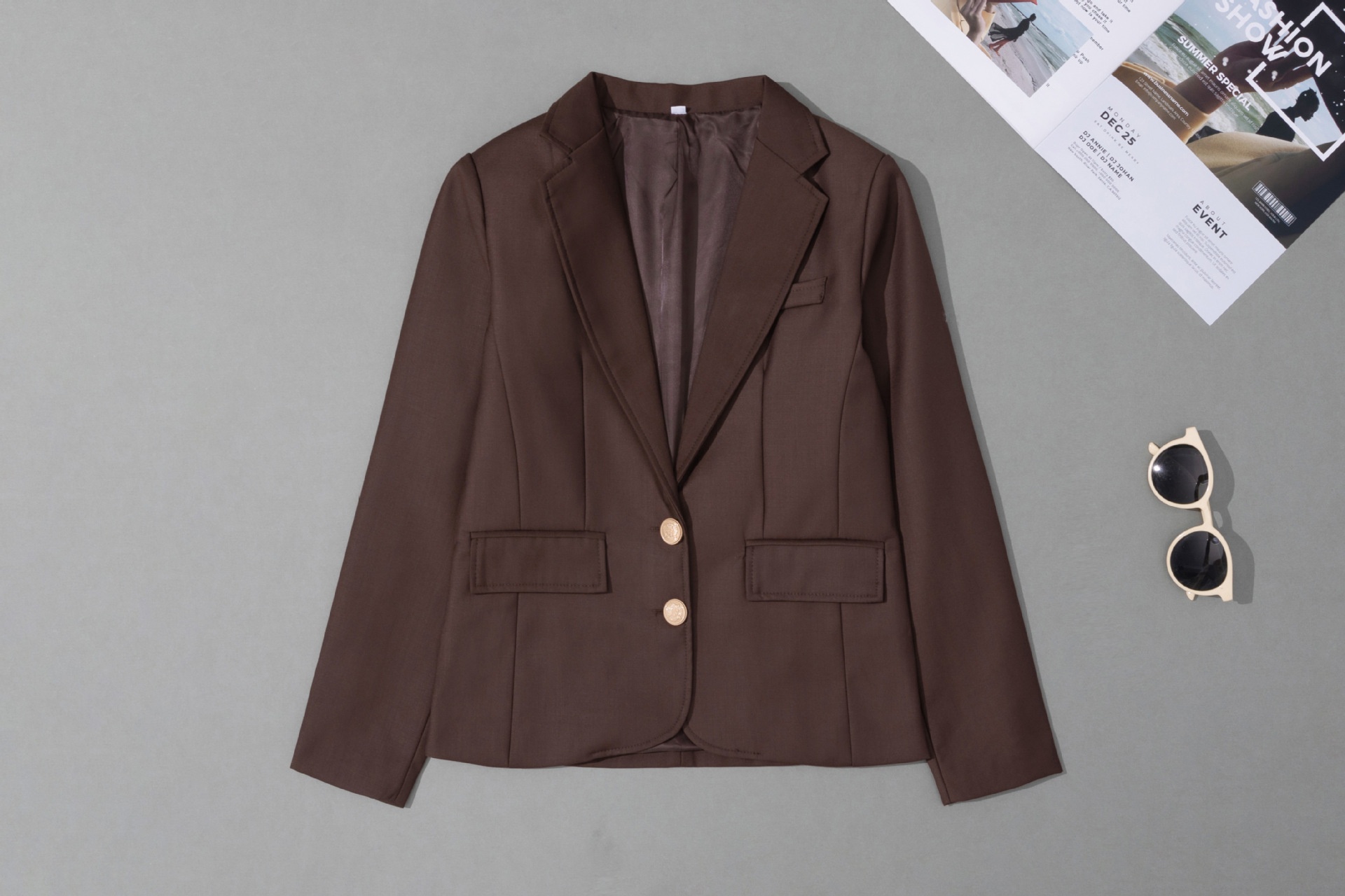 Elegant Women's Blazer V-neck Two-button Lightweight Jacket_voghion.com