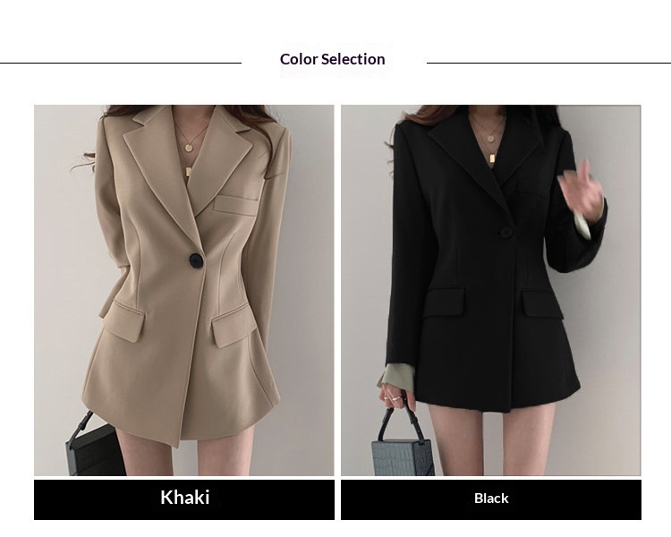 Dam retro khaki blazer lätt jacka med lös passform för hösten_voghion.com