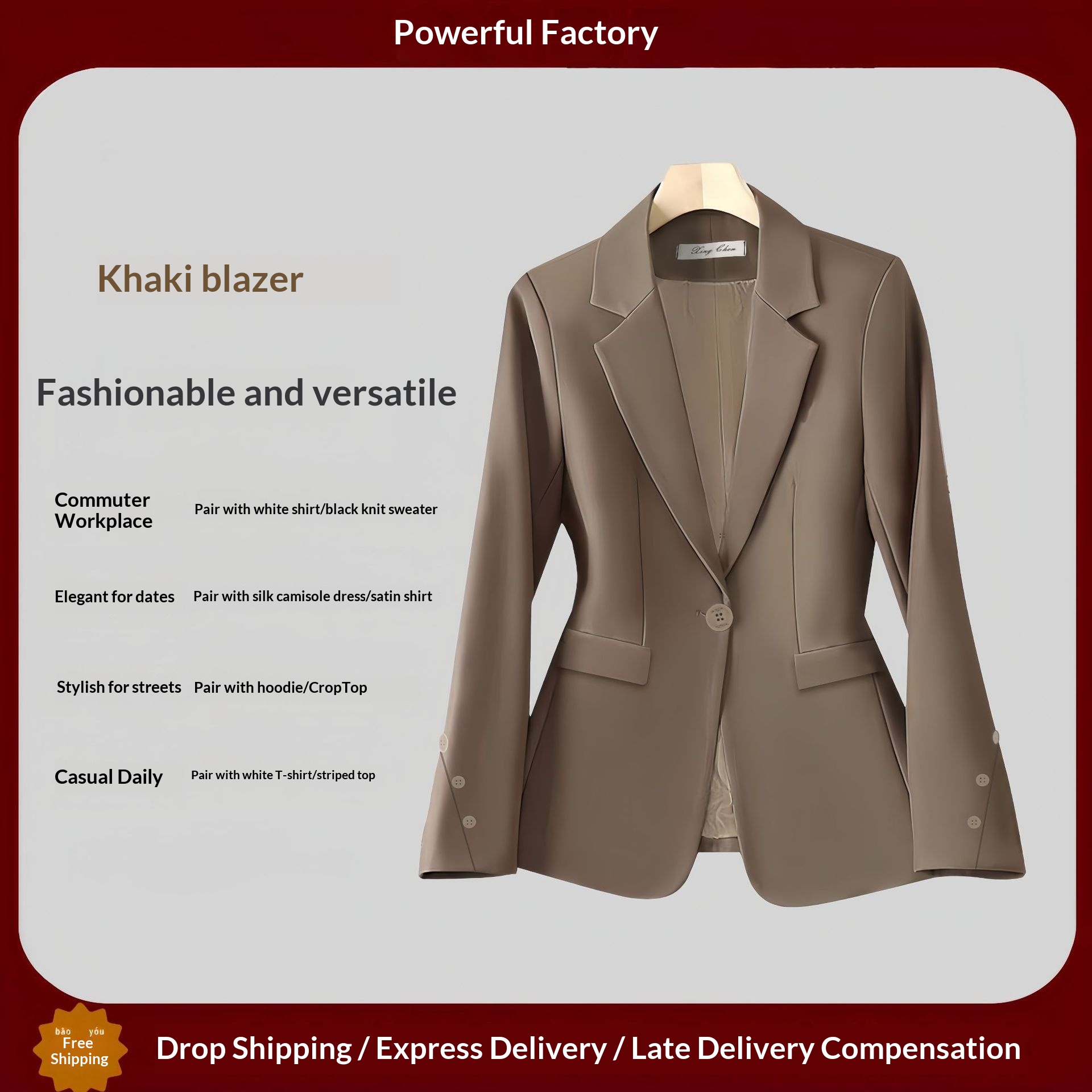 Blazer feminino cor café estilo coreano corte casual_voghion.com