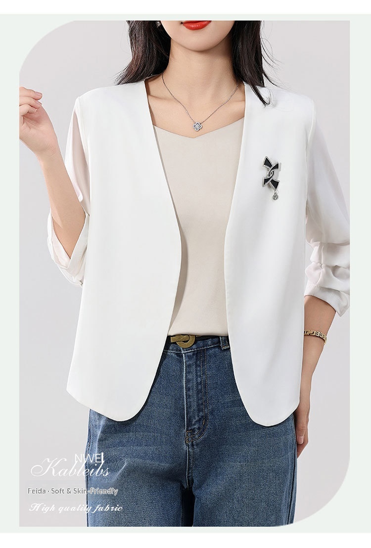 Women's Lightweight Blazer Jacket Solid Colour Petite Fit Summer_voghion.com
