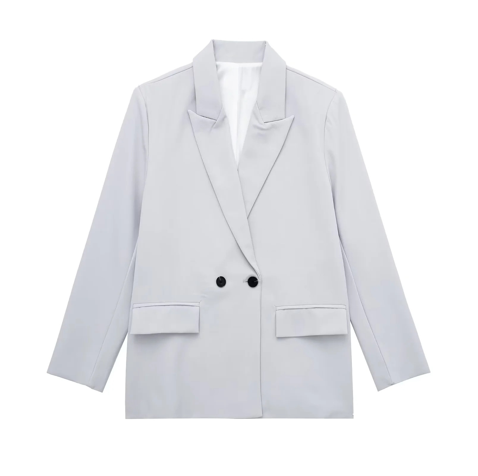 Women's Double-breasted Blazer Loose-fitting Mid-length Coat_voghion.com