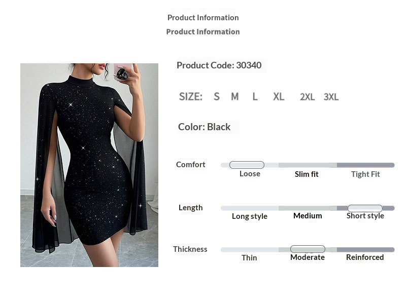 Frühjahr 2026: Europäisches und amerikanisches Damenmode-Kleid mit Rundhalsausschnitt, geripptem Cape und figurbetonter Passform_voghion.com