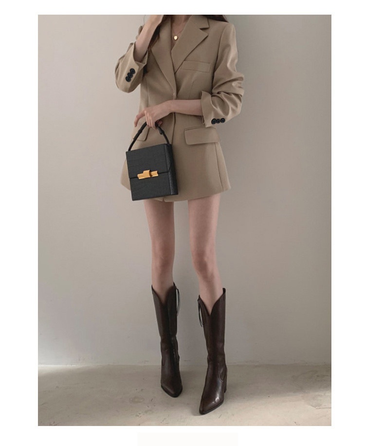 Dam retro khaki blazer lätt jacka med lös passform för hösten_voghion.com