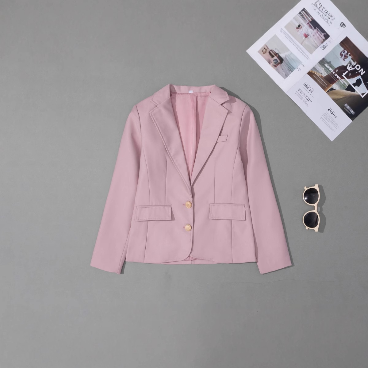 JK Suit Elegant Commuter Color V-neck Single Two-button Breasted Small Blazer Jacket Petite Soft Girl School Uniform_voghion.com