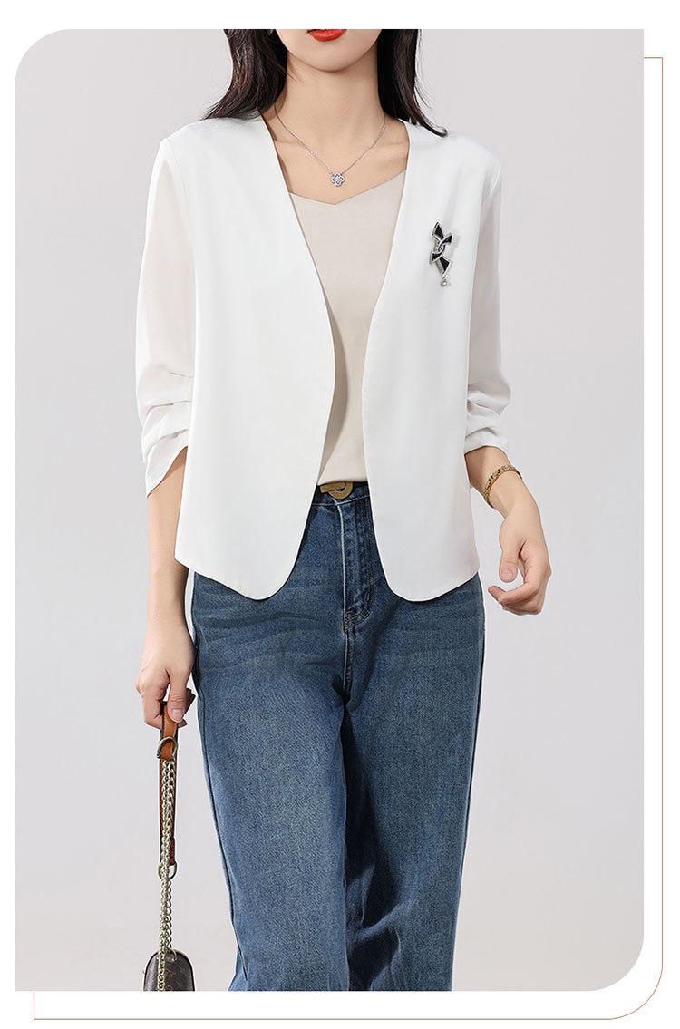 Women's Lightweight Blazer Jacket Solid Colour Petite Fit Summer_voghion.com