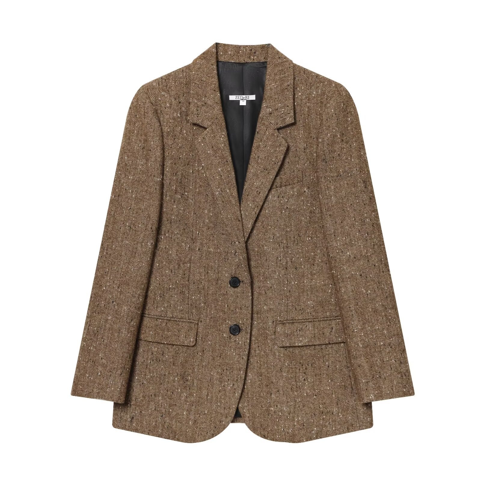 Eleganter Damen Blazer Mit Fischgrätmuster Für Frühling Herbst_voghion.com