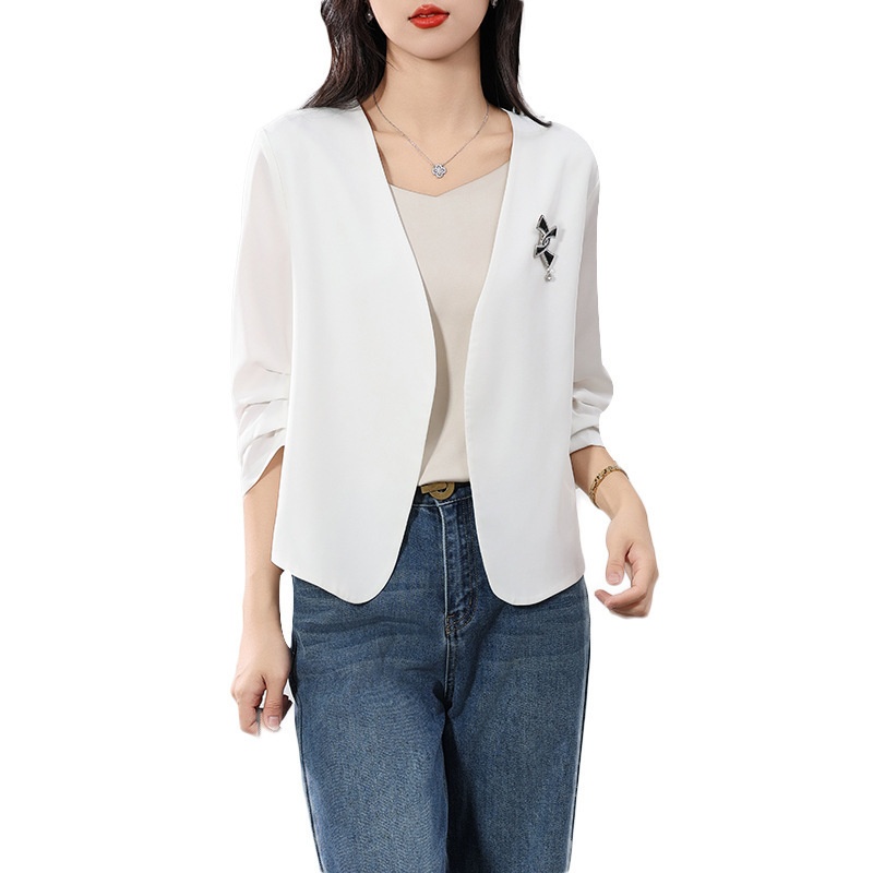 2025 Spring/Summer New Women's Blazer Without Buttons, Solid Color Design, Petite-Friendly Suit Jacket_voghion.com