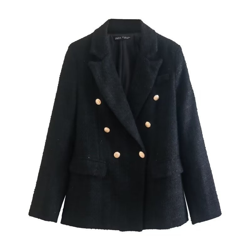 Double-breasted Lightweight Women’s Coat In Elegant Texture Style_voghion.com
