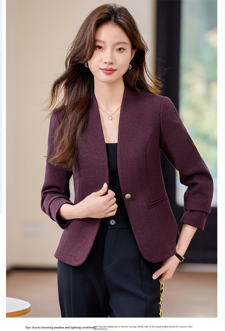 Collarless Blazer For Women Elegant Casual Short Lightweight Coat_voghion.com