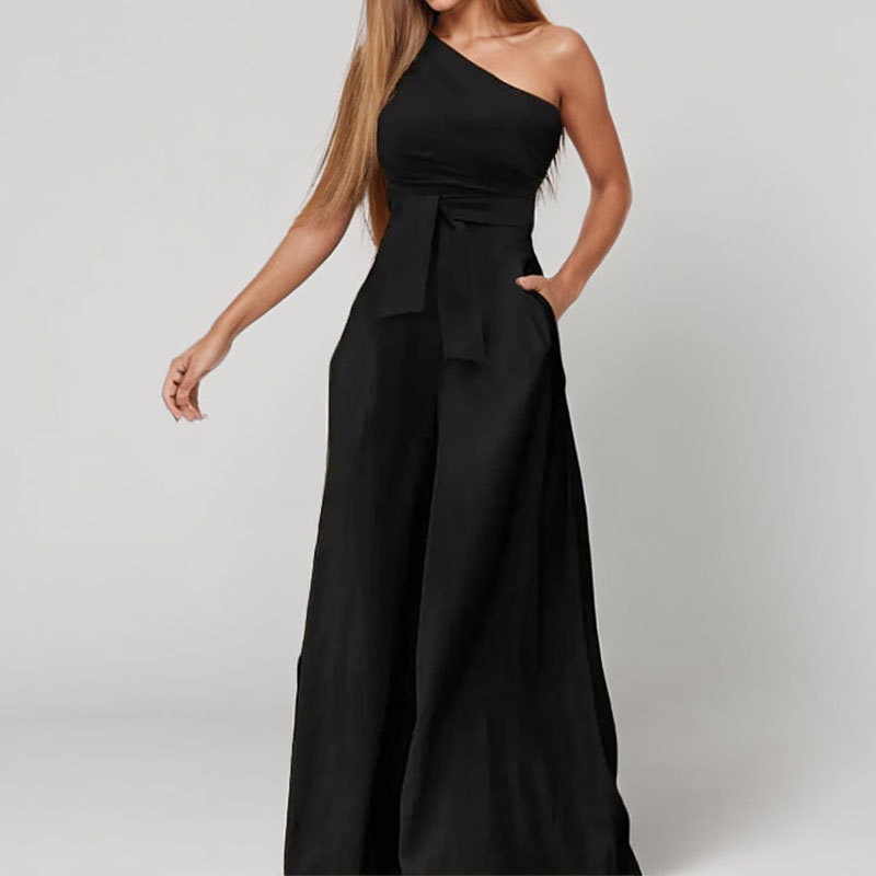 2026 Spring New European And American Cross-Border Fashion Solid Color Waist-Cinching Asymmetrical Neck Tie_voghion.com