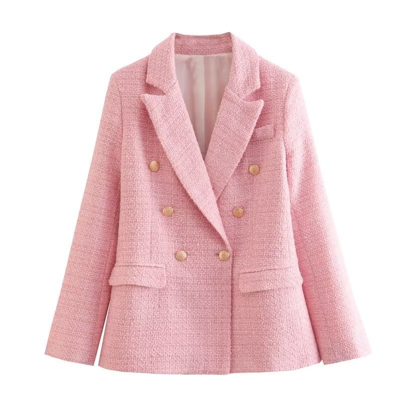 Double-breasted Lightweight Women’s Coat In Elegant Texture Style_voghion.com