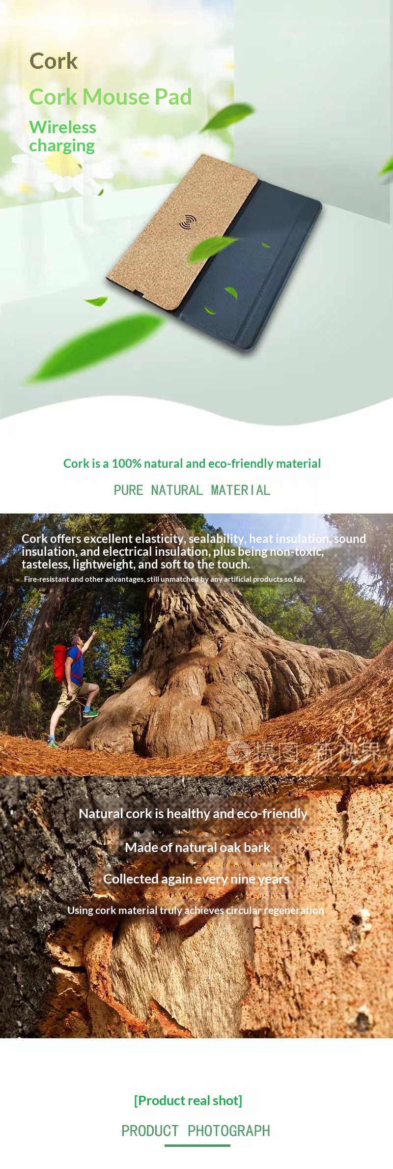 Kabellose, komfortable Mausauflage mit Handschutz, 15-W-Schnellladefunktion, Lederpad, 70 % Rabatt, multifunktionaler Korkständer_voghion.com