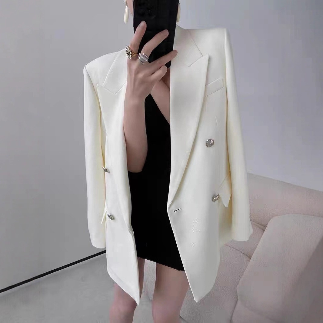 2025 Spring And Autumn New White Blazer For Women, Petite Size, Oversized Korean Style Casual Loose Suit Jacket_voghion.com