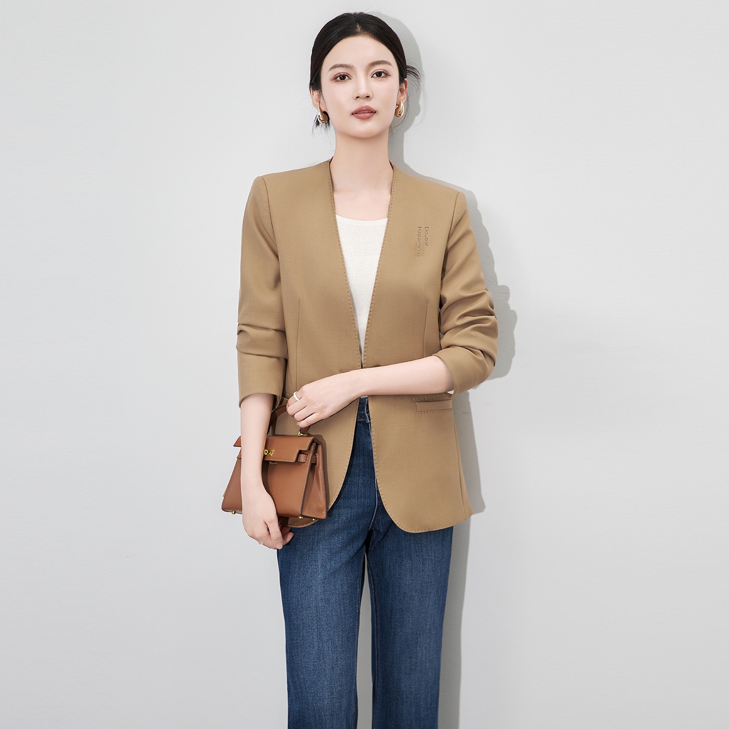 2512705-Nanyou Blazer formale professionale di alta qualità per pendolarismo, senza colletto, finiture con perline pesanti, vita regolabile,_voghion.com