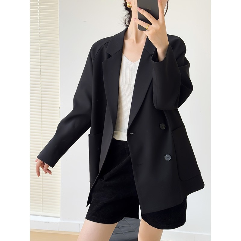 Blazer décontracté et ample à couleurs contrastées, veste de tailleur mi-longue pour femme, nouveau style coréen, croisé._voghion.com