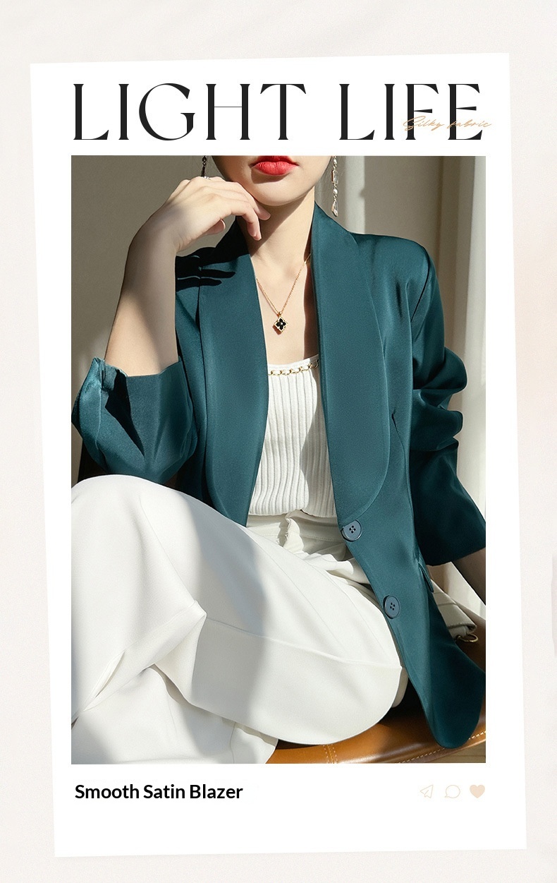 Women's Satin Blazer Elegant Loose Lightweight Jacket For Summer_voghion.com