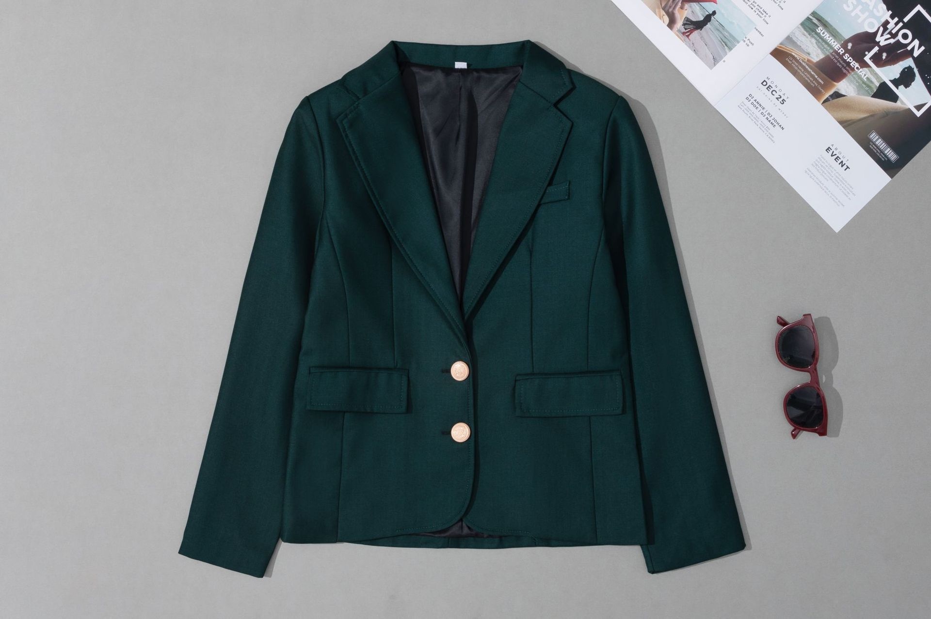 Elegant Women's Blazer V-neck Two-button Lightweight Jacket_voghion.com