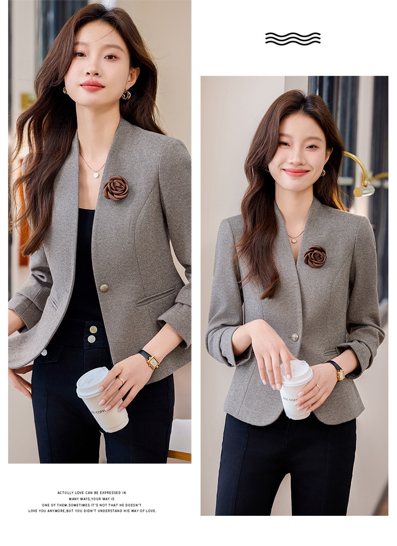 Collarless Blazer For Women Elegant Casual Short Lightweight Coat_voghion.com