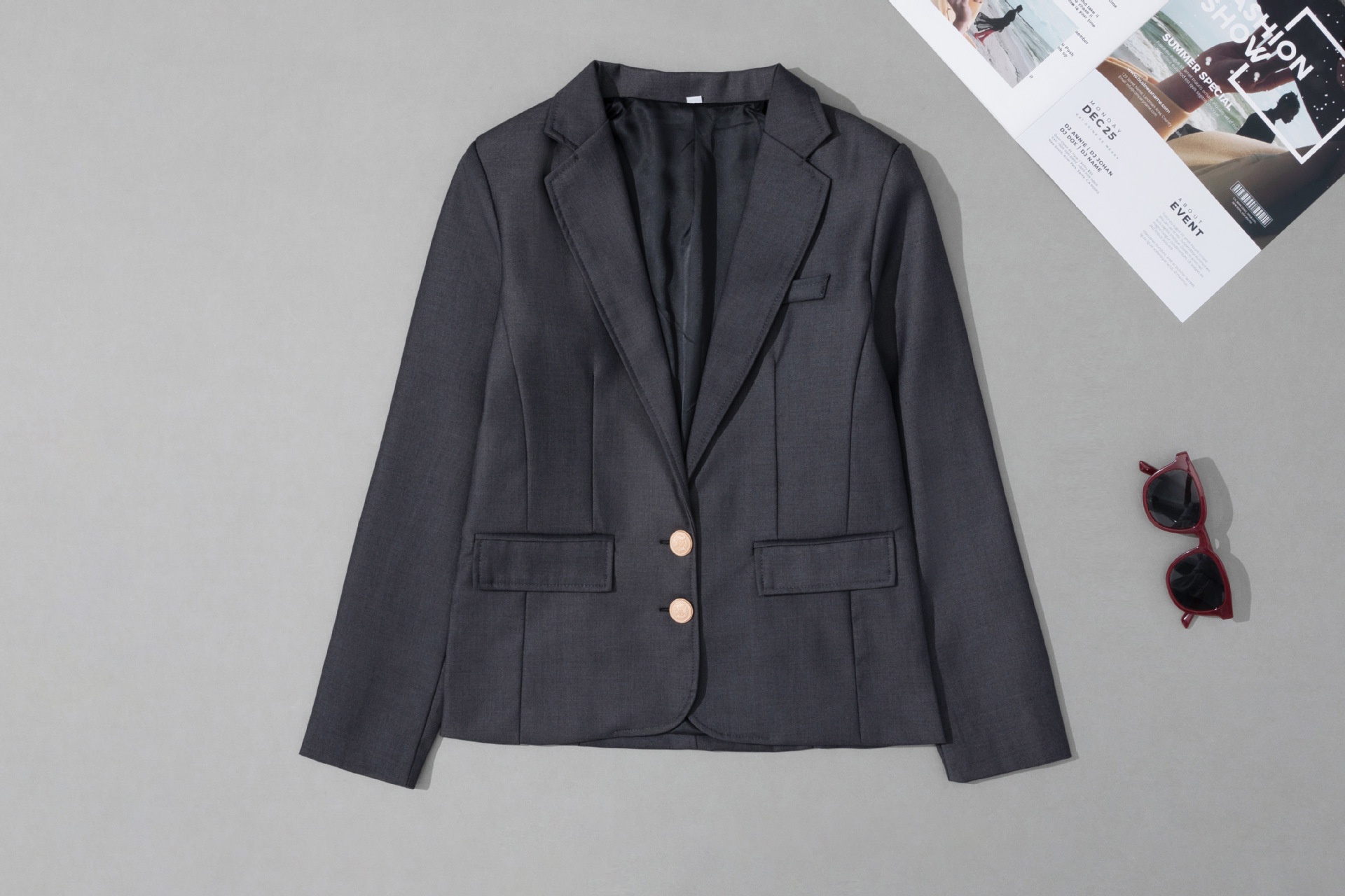 Elegant Women's Blazer V-neck Two-button Lightweight Jacket_voghion.com