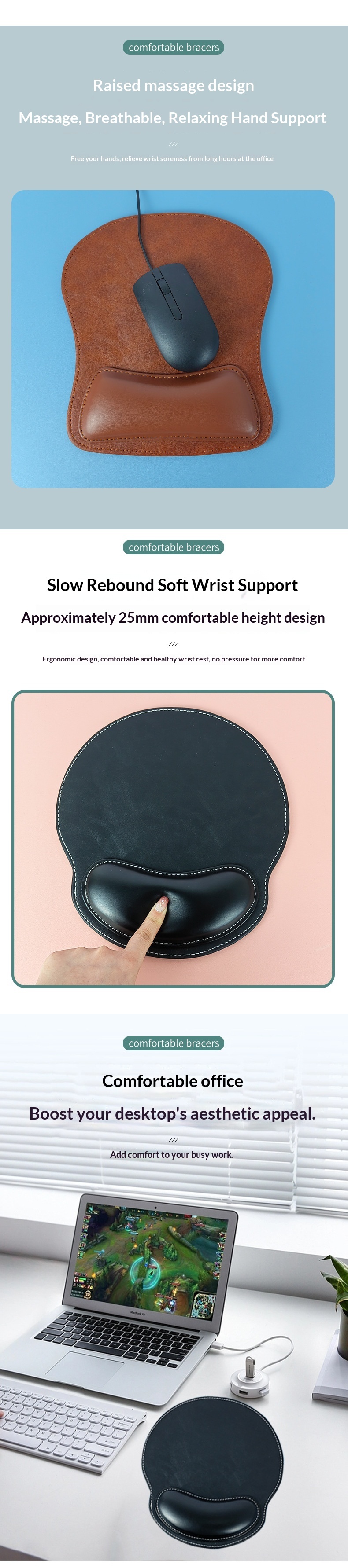 PU Leather Wholesale Office Hand Pillow Computer Rest Wrist Support Mouse Pad_voghion.com