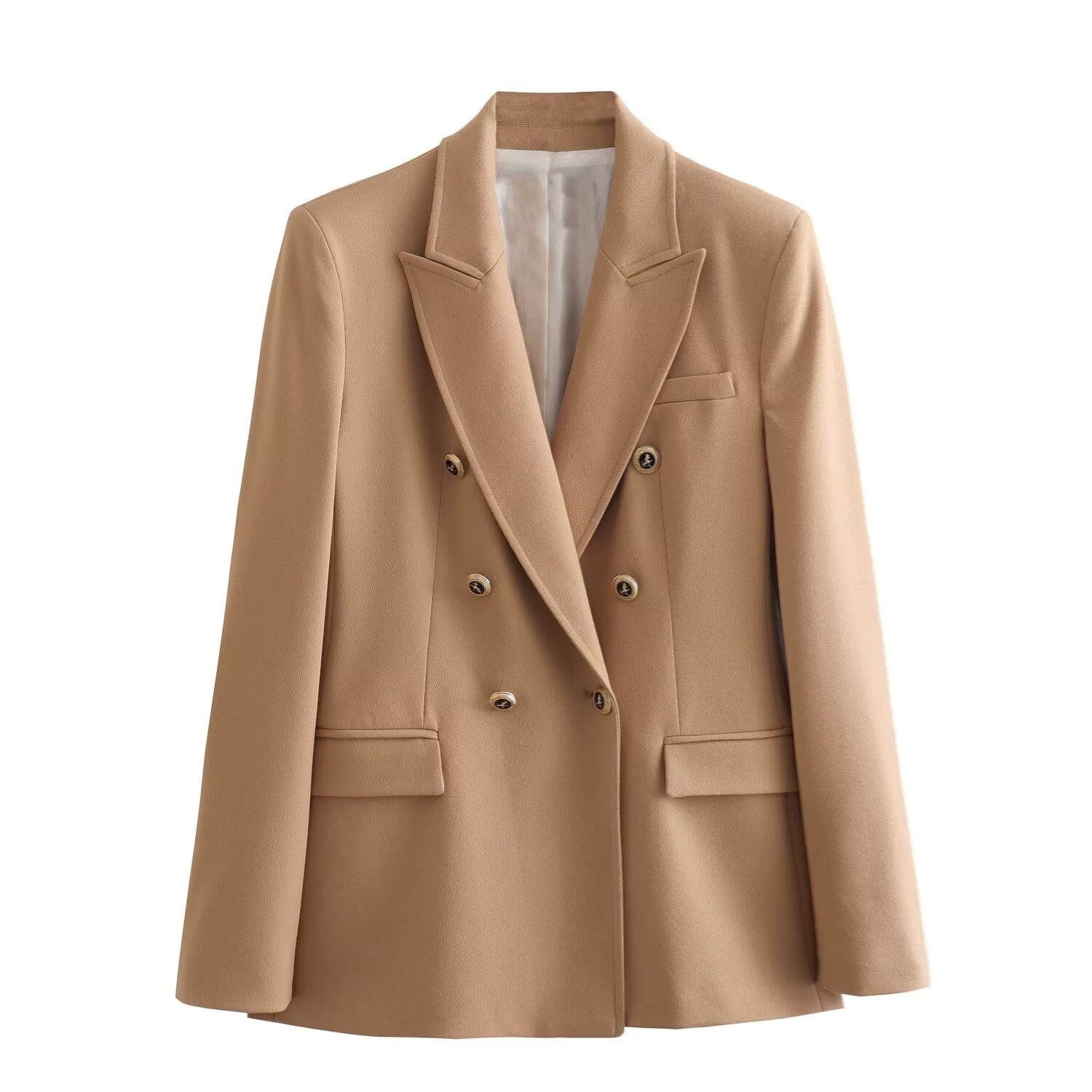 PB&ZA Women's 2024 Winter New Fashion Casual Versatile Double-breasted Slim Fit Blazer 2210646_voghion.com