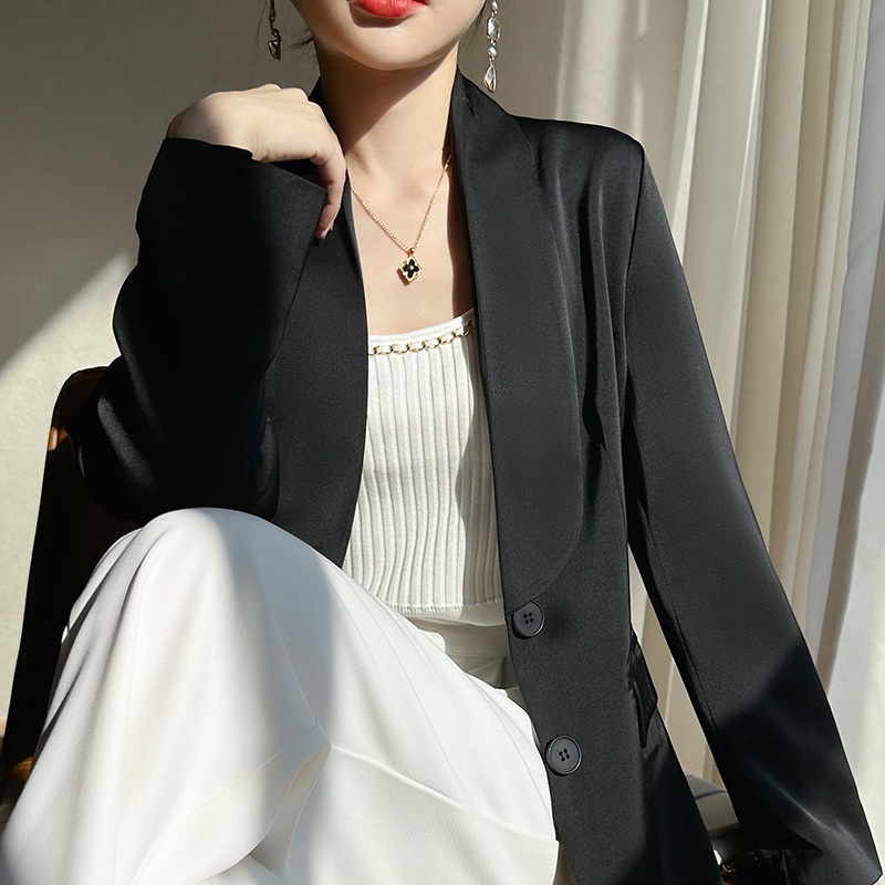 Spring Summer New Satin Elegant Blazer, High-grade Acetate Top, Loose And Fashionable Casual Thin Suit, Versatile_voghion.com
