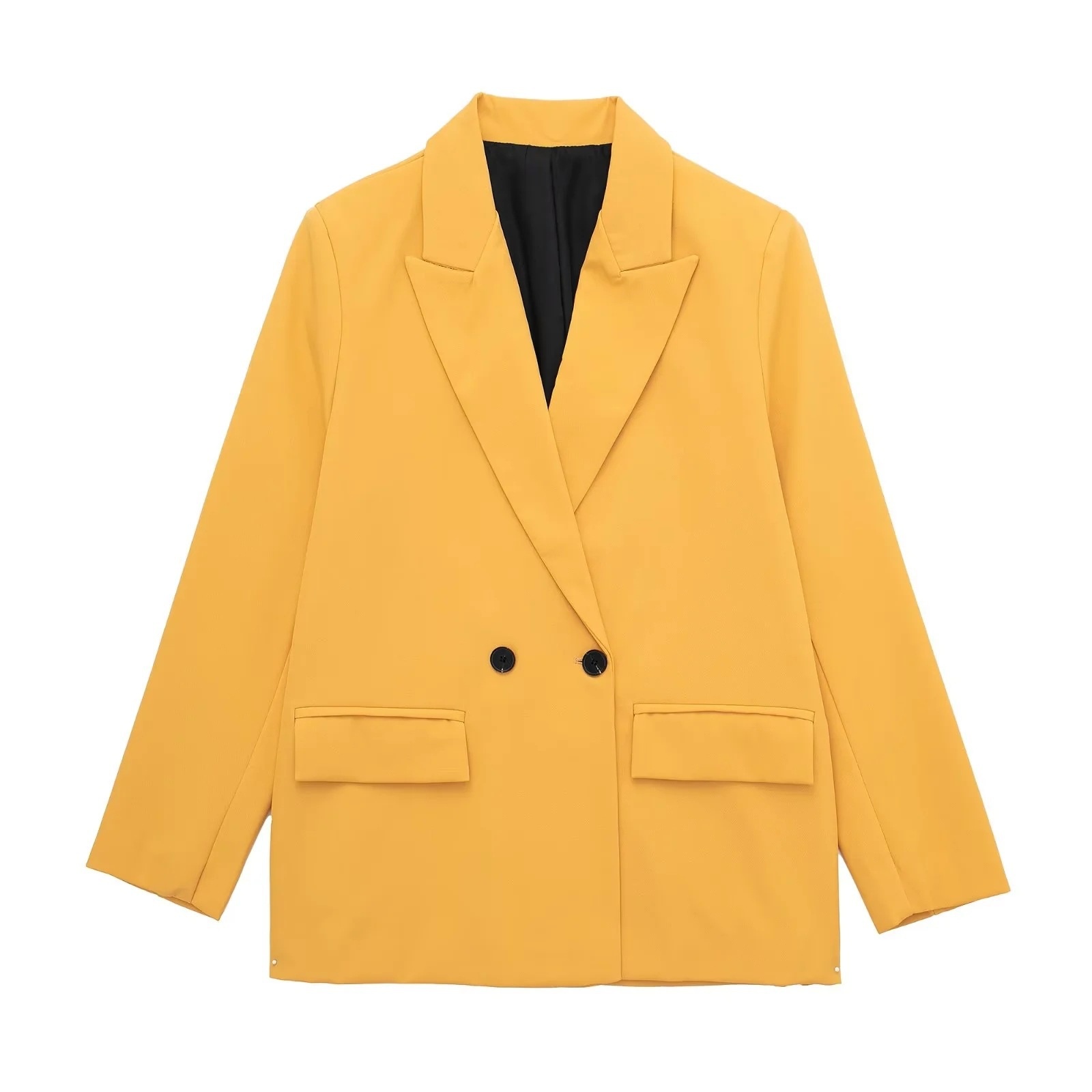 Women's Double-breasted Blazer Loose-fitting Mid-length Coat_voghion.com