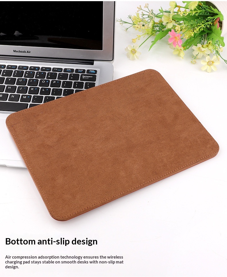 Poggiapolsi in pelle PU, direttamente dalla fabbrica, compatibile con tappetino per mouse con ricarica wireless da 15 W per iPhone._voghion.com