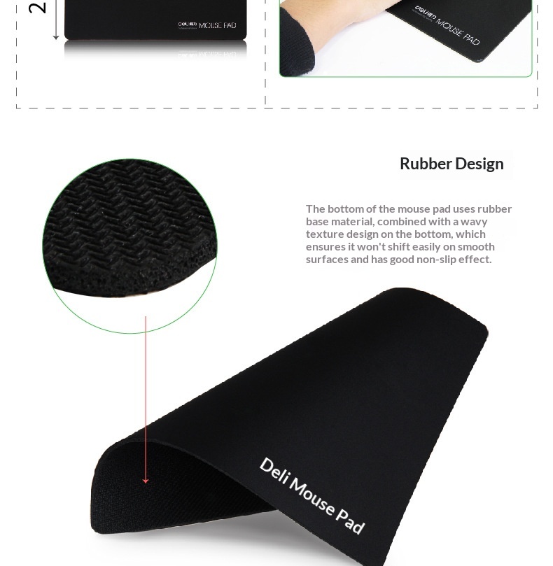 Deli 3692 Mouse Block Black Office Gaming Rubber Soft Pad_voghion.com