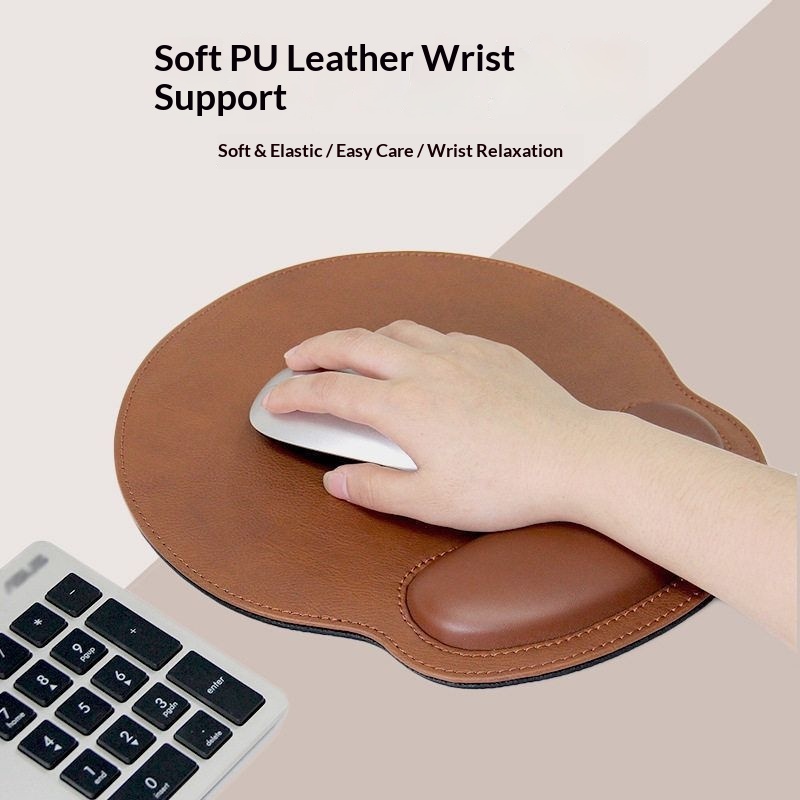 Neue, einfarbige Handgelenkauflage aus Leder, schlichtes Retro-Mauspad für Büro und Business_voghion.com