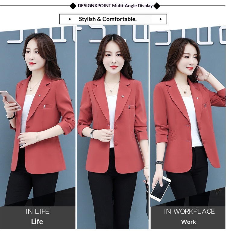 Women's Blazer Elegant Petite Slim Fit Lightweight Jacket Spring_voghion.com