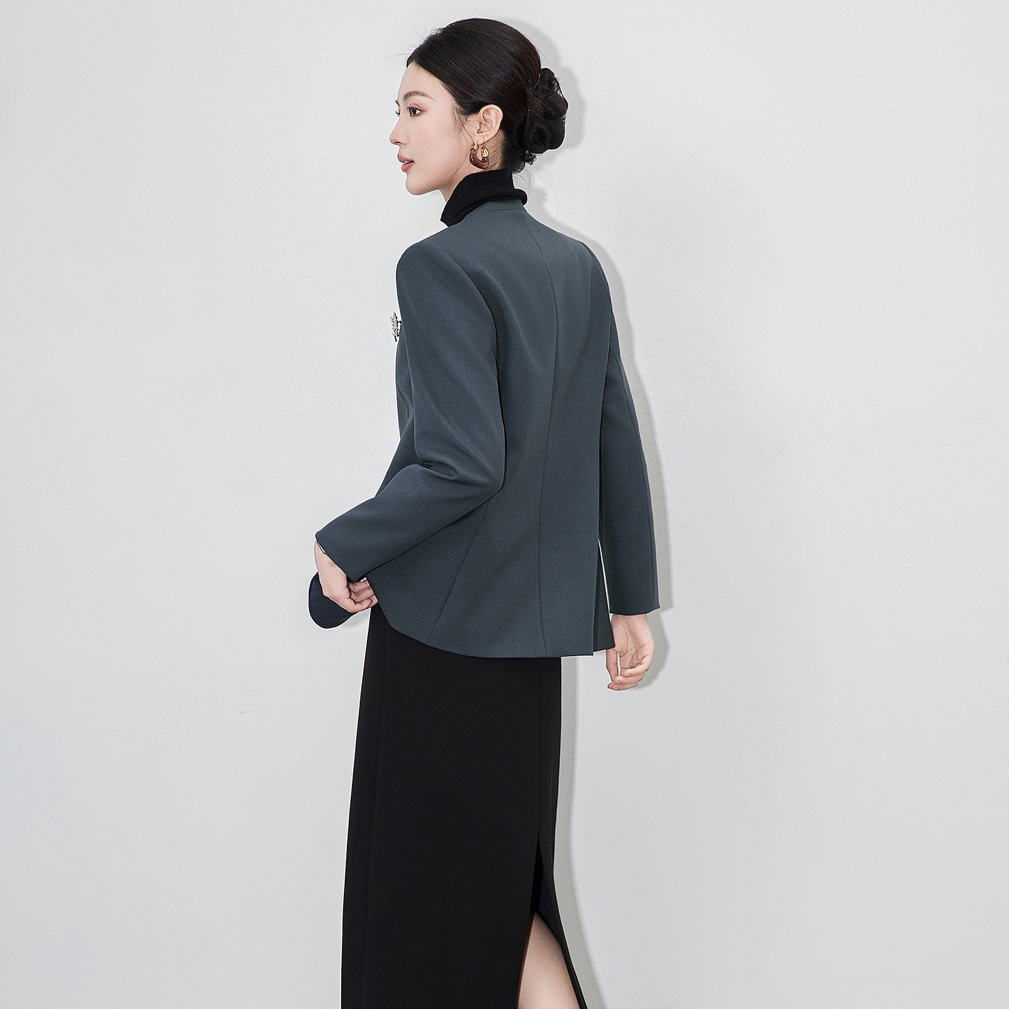 2512705-Nanyou Blazer formale professionale di alta qualità per pendolarismo, senza colletto, finiture con perline pesanti, vita regolabile,_voghion.com