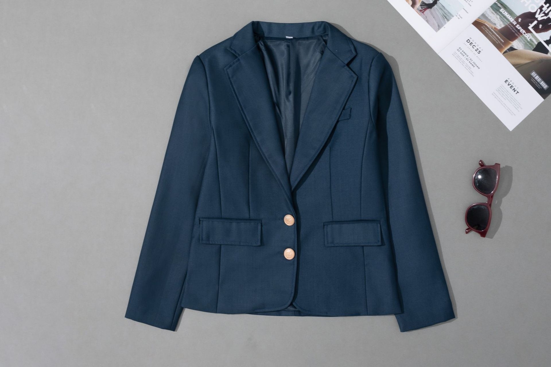 Elegant Women's Blazer V-neck Two-button Lightweight Jacket_voghion.com