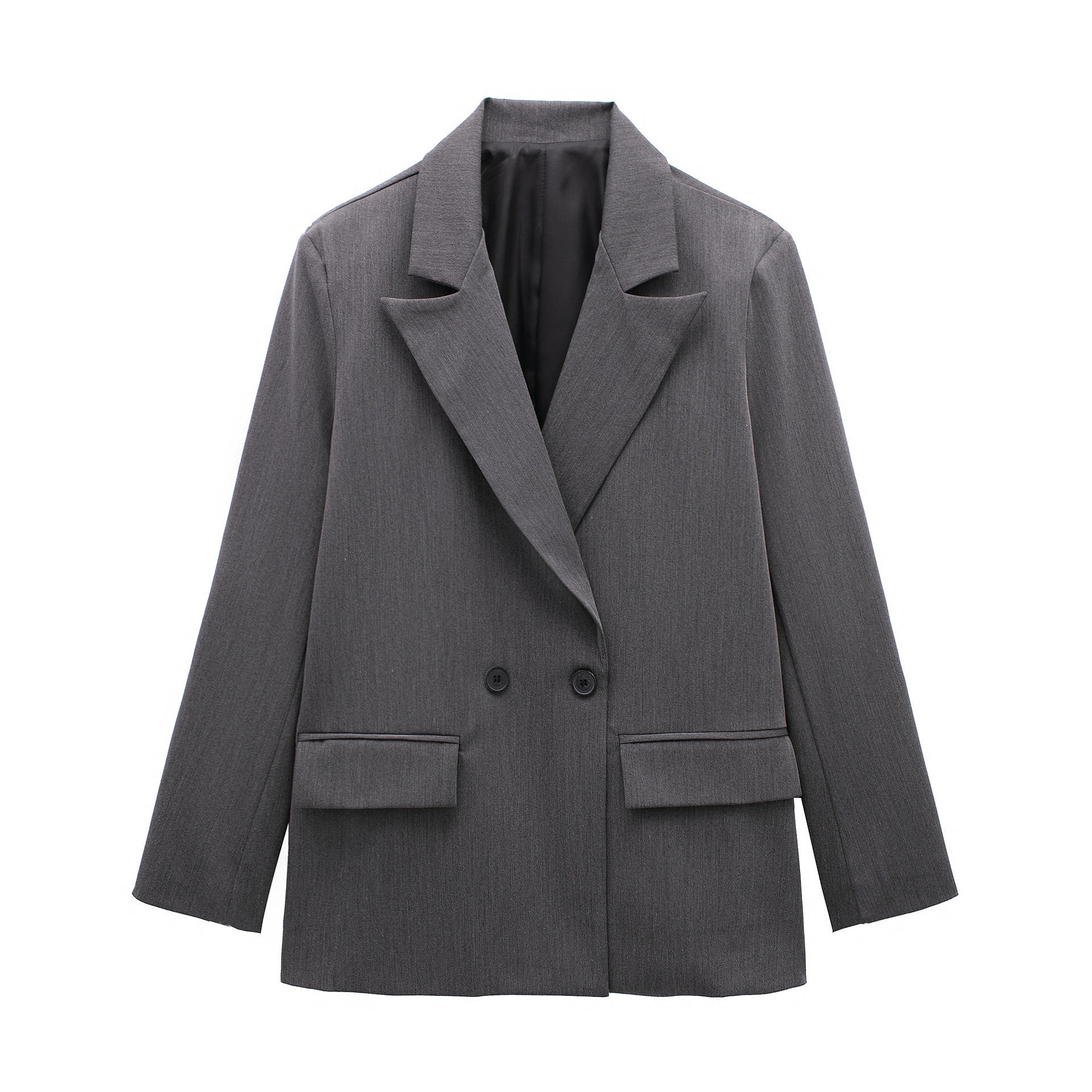 Women's Double-breasted Blazer Loose-fitting Mid-length Coat_voghion.com