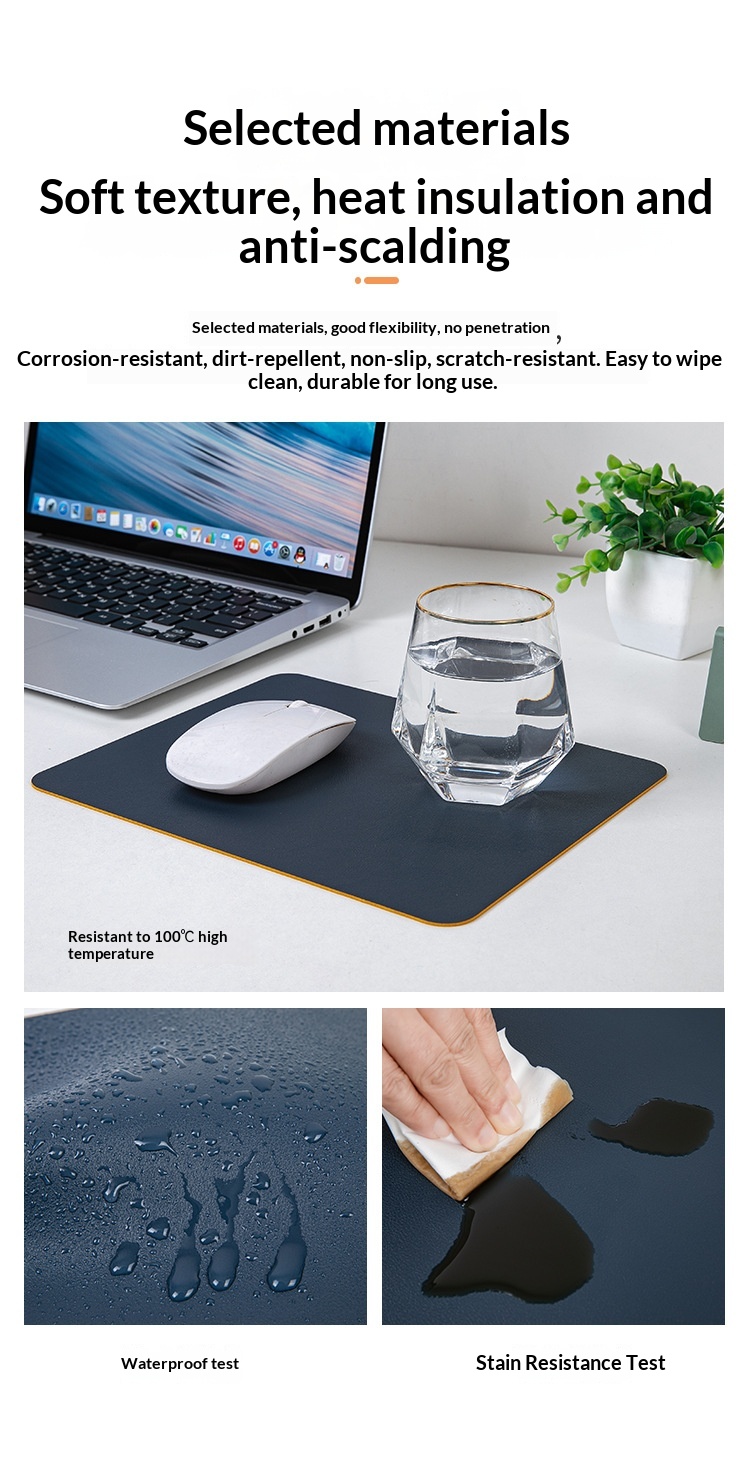 Tappetino per mouse da ufficio/computer quadrato in pelle, piccolo, bifacciale, semplice, portatile, per studenti, scrivania, gaming_voghion.com