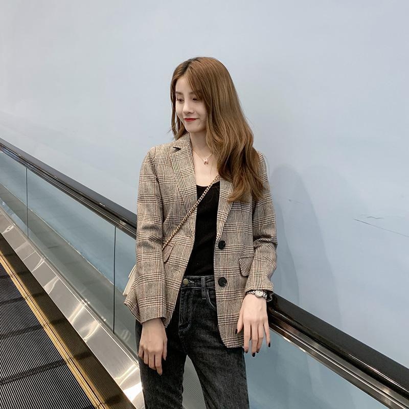Women's Small Blazer Jacket Spring Autumn New Korean Style Student Short Trendy Petite Elegant Plaid Suit_voghion.com