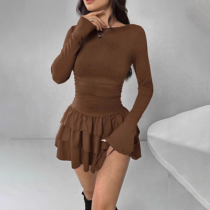 2026 Spring New Women's Clothing European And American Cross-Border Solid Color Slim-Fit High-End Short Dress_voghion.com
